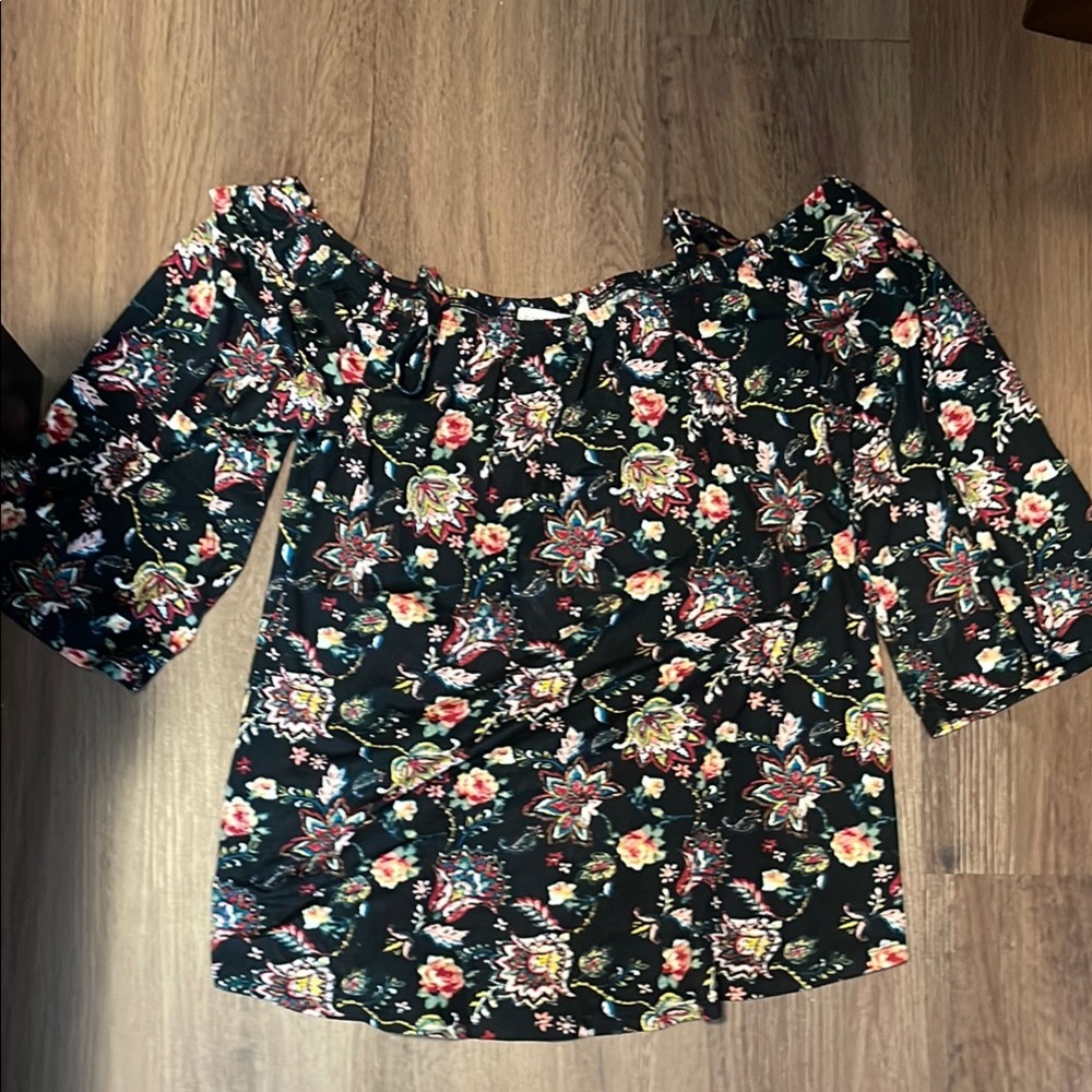 Multicolored Off the Shoulder Puff Sleeve Blouse